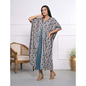 100% Cotton Hand <b>Block</b> <b>Printed</b> Kaftan Elegant Casual Lady Floor-Length Dress for Leisure & Valentine's Day - Product Image 5