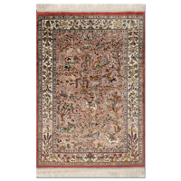 Tapis en soie noué à la main Gulmarg, motif floral argenté rose/rose, rectangulaire 3'6x5'6 pi, pour salon, usage domestique, modèle Puzzle-Pae-6436