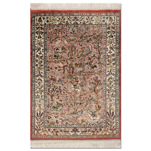 Alfombra de Seda Anudada a Mano Gulmarg, Diseño Floral Rojo y Naranja, Rectangular, para Sala de Estar, Modelo Puzzle-Pae-6436 - Product Image 1