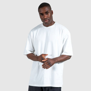 T-shirt personnalisé pour homme T-shirt personnalisé rapide 100% coton pour homme Anti-rides poids lourd surdimensionné épaules tombantes solide vierge court - Product Image 1