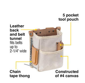 Pochette à outils d'électricien en toile et cuir durable sur mesure en gros |   Holster de ceinture à 5 poches avec chaîne, ruban adhésif et sangle - Product Image 2