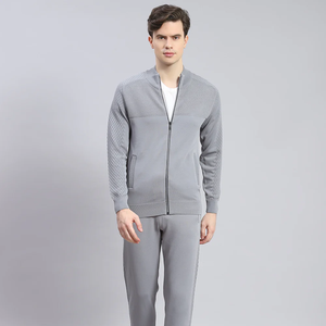 Conjunto de chaqueta y pantalones con cremallera gris informal para hombre, chándal elegante y funcional para uso diario - Product Image 1