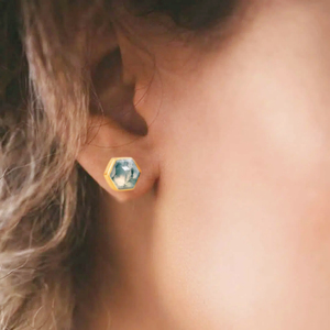 925 Sterling Silver Tiny Rainbow Moonstone Hexagon Stud Boucles d'oreilles Or Vermeil Bijoux avec Perle pour Cadeau - Product Image 4