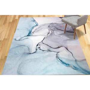 Tapis en marbre bleu : Art abstrait à l'encre d'alcool, adapté aux animaux domestiques, tapis en chenille - Product Image 1