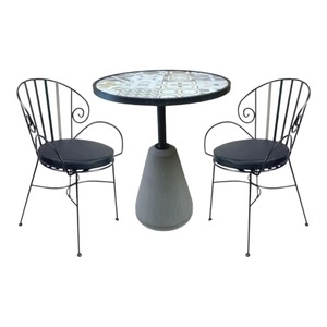 Ensemble de table et chaises de café traditionnelles avec plateau en carreaux de céramique et 2 chaises en fer forgé pour jardin extérieur CBCF189 - Product Image 1