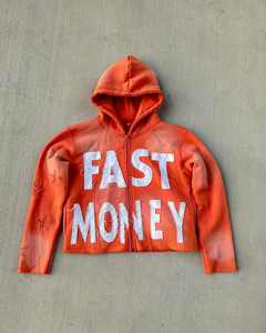 Sudadera con capucha con cremallera de felpa francesa personalizada de 400GSM, parches con apliques desgastados, ropa de calle lavada con ácido, Jersey de algodón 100%, sudaderas con cremallera - Product Image 1