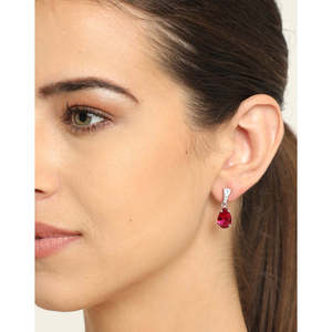 NOVAMART Fine Blood <b>Red</b> Rhodium-Plated 925 Sterling Silver Water Drop <b>Earrings</b> for Women & Girls Wholesale Export - Product Image 3