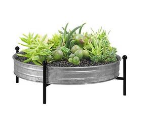 Bandeja de Metal Rústica para Plantas con Soporte Galvanizado, Decoración para el Hogar, Rayan International IK-273 - Product Image 1
