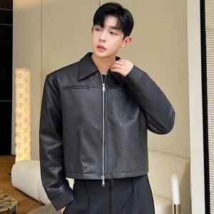 Factory-Made Custom Korean Fashion Turn-Down Collar Zipper Men's <b>Short</b> Coats New Spring Trendy Real Full Grain Sheep Skin - Product Image 3