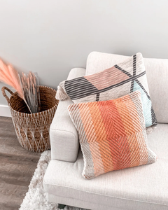 Handwoven Pink and <b>Cream</b> Cotton Pillow Cover - Product Image 1