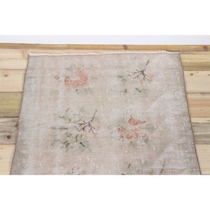 2.6x6.1 ft Vintage Turkish <b>Wool</b> Rug <b>Brown</b> Gray Floral Patchwork Design with Latex Backing - Product Image 4