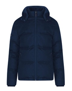 Causal Sólido Liso Capucha ajustable Color azul marino Puños elásticos Cierre de cremallera Chaqueta acolchada Chaqueta de invierno con bolsillo interior personalizado - Product Image 1