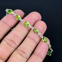 Pulsera Ajustable de Plata de Ley 925 con Piedra Preciosa de Peridoto, Cadena Fina Clásica y Pulsera de Eslabones, Regalo para Fiestas