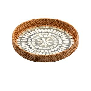 Bandeja Decorativa de Ratán de Alta Calidad con Diseño de Incrustaciones de Hueso para Servir Alimentos, Café y Té, Uso Doméstico y Decorativo, para Uso Alternativo - Product Image 3