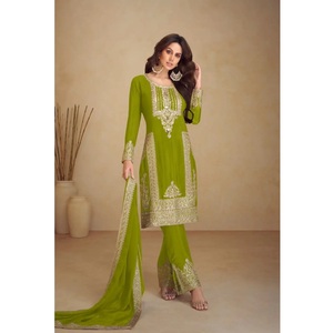 ชุดสلوارคามีซผ้าชีนอนเนื้อหนา ปักลาย สำหรับงานปาร์ตี้และเทศกาล ชุดสำเร็จรูปสำหรับส่งออก - Product Image 1