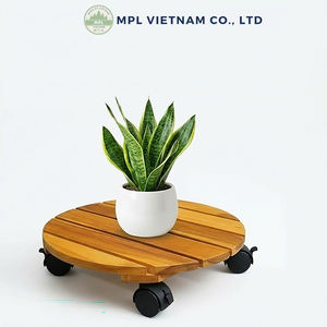Carrito de Lujo para Plantas, Cuadrado y Redondo, de Madera de Acacia Resistente, con Ruedas Giratorias de 360°, para Uso en Interiores y Exteriores, Hecho en Vietnam - Product Image 5