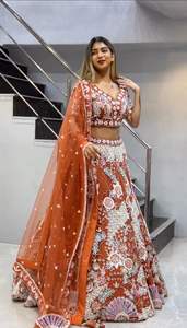 Most Popular <b>Sequins</b> Embroidered Indian and Pakistani Lehenga Choli for Women Made with Cancan Canvas Patta Lace <b>Fabric</b> - Product Image 2