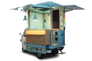 Camion de restauration mobile électrique vintage classique à 3 roues avec alimentation intégrée et espace de préparation pour service extérieur - Product Image 2