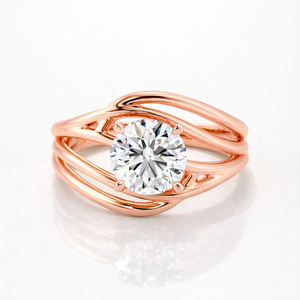 14K Gold Moissanite Diamond Solitaire <b>Ring</b> Round Cut with Elegant 14k Gold Band - Product Image 5