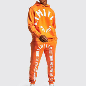 100% algodón personalizado de dos piezas de gran tamaño para hombres chándales estampados Color sólido de gran tamaño Puff estampado chándal para hombres - Product Image 1