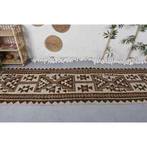 Grand Tapis Bohème en Laine 3.1 X 10.1ft Marron Beige Patchwork Abstrait Rectangle pour Entrée Couloir 9x12x12 Grande Surface - Product Image 3