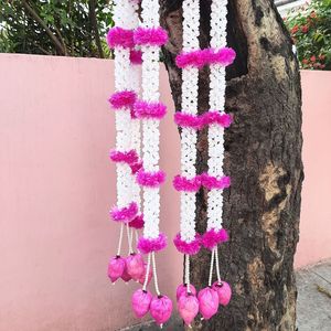Cadena de brotes de loto para guirnalda decorativa de Mogra India hermosa guirnaldas de jazmín blanco y Loto rosa para decoración de fiesta de boda - Product Image 1