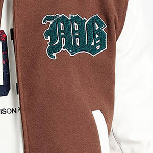 Dernière Offre Spéciale Veste universitaire marron avec écusson brodé pour hommes en laine véritable Letterman College Baseball Bomber Bomber Jacket - Product Image 4