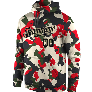 Sweat-shirt à capuche personnalisé en sublimation camouflage rouge vert noir, sweat-shirt à capuche camouflage, vêtements de sport personnalisés, conception de logo personnalisé, hommes - Product Image 2