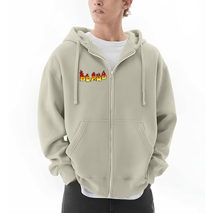 100% algodón 400 GSM Heavyweight Full Zip Hoodie para hombres de gran tamaño Drop Shoulder Color sólido personalizado bordado otoño esencial - Product Image 1