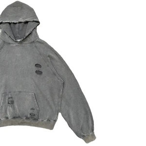 Sudaderas con capucha vintage de algodón grueso, venta al por mayor, jersey en blanco, sudaderas con capucha lavadas con ácido desgastadas recortadas para hombres, 100% de algodón suelto de gran tamaño - Product Image 4