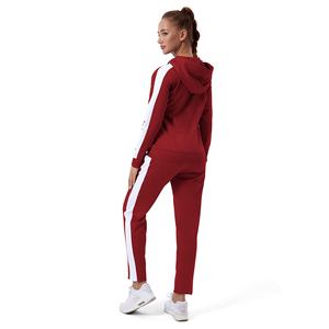 <b>Red</b> tracksuit two piece set contrast stripe details comfy pullover <b>hoodie</b> and pants wholesale rate fashionable women tracksuits - Product Image 5