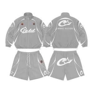 Custom Logo Reflective Patchwork <b>Zip</b> <b>up</b> <b>Jacket</b> Nylon Sports Shorts Sets Tracksuits Unisex for Men Windbreaker Short Sets - Product Image 2