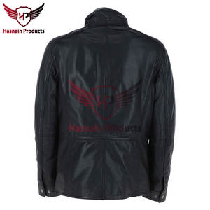 Chaqueta de cuello doble desmontable de cuero Nappa para hombre de primera calidad en elegante abrigo negro con estilo para hombres modernos - Product Image 3