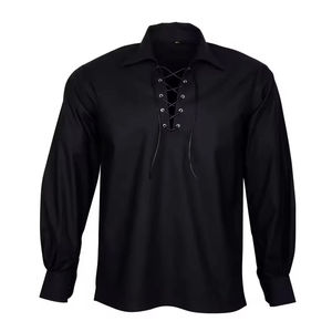 Camisa jacobita tradicional con escote con cordones en lino suave, perfecta para Recreaciones históricas auténticas - Product Image 1
