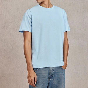 T-shirts classiques pour hommes 100% coton avec logo personnalisé sérigraphié graphiques brodés en relief 3D poids lourd coupe surdimensionnée tricotée - Product Image 5