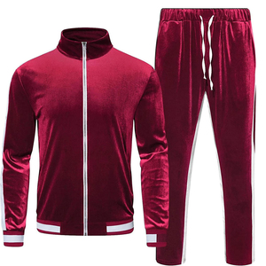 Ensemble survêtement en velours personnalisé pour homme, respirant, 2 pièces, pantalon à fermeture éclair, logo en strass, hiver, molleton 100% coton - Product Image 1