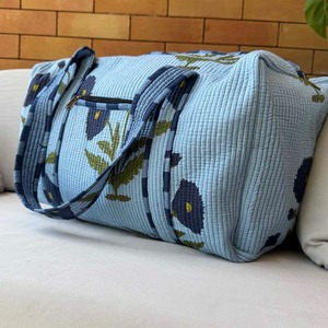 Bolsa de Viaje de Fin de Semana Azul Polvo, de Gran Capacidad, Duradera, Ecológica, de Algodón, con Cierre de Cremallera, Hecha a Mano en India - Product Image 3