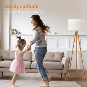 Lámpara de pie con trípode de madera, lámpara de pie de mediados de siglo para sala de estar, pantalla de lámpara de lino, lámpara de pie de diseño moderno - Product Image 6