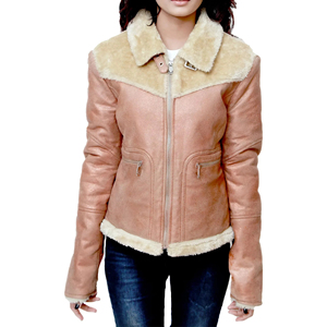Women's Shearling Bomber Jacket Genuine <b>Leather</b> Faux <b>Fur</b> Lined Zipper Closure Winter Warm <b>Coat</b> Full Sleeve Regular Fit - Product Image 2