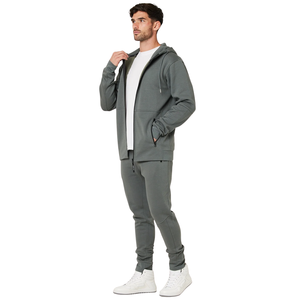Conjunto Deportivo de Dos Piezas para Hombre, Sudadera con Capucha de Color Sólido, Chaqueta con Cierre y Pantalones Deportivos, Estilo Casual, Forro Polar, Ropa de Calle, Invierno, Cálido y Moderno - Product Image 1