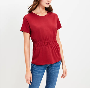 Alta calidad 100% algodón favorecedor estilo cuello redondo manga corta cintura elástica Peplum mujeres camiseta - Product Image 1