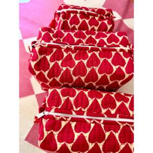 Red Heart Bohemian Corduroy Travel & Makeup Pouch Set of 3 Portable Organizer with Zipper Closure and Tassel Pattern - Product Image 2