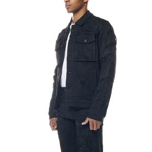 Ensemble veste et pantalon en denim pour homme, couleur unie, hiver, 100% coton, tissu respirant, style hip-hop, couleurs personnalisables, toutes tailles - Product Image 4