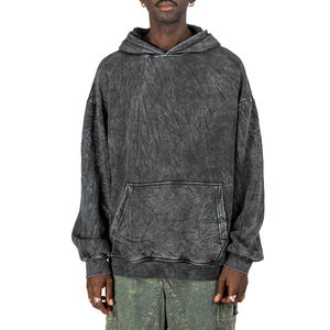 Sudadera con Capucha para Hombre, Estilo Lavado Ácido, Color Sólido, Algodón Combinado, Mangas Largas, Largo Regular - Product Image 1