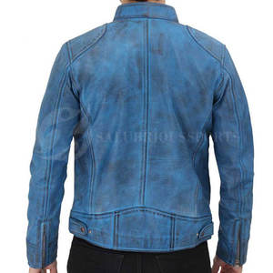 Chaqueta de cuero azul desgastado para hombre, parches personalizados, cuello levantado, con capucha, invierno, lona de la mejor calidad, secado rápido, precio ajustable - Product Image 3