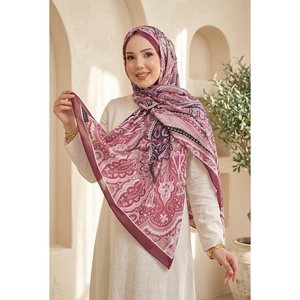 Série de châles classiques à motifs floraux pour filles Neva, couleur prune, en satin de polyester et laine de haute qualité, imprimé numérique pour la saison hivernale - Product Image 1