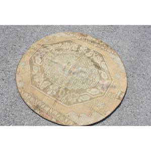 Vintage 3.8 X 4ft Turkish <b>Wool</b> Rug Beige & <b>Pink</b> Patchwork Design Latex Backing for Living Room Decor or Car Large Area 9x12 - Product Image 2