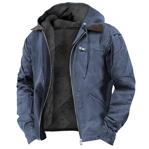Veste décontractée pour homme, couleur unie, à capuche, matelassée, en coton, doublée en polaire, coupe-vent, respirante, vente en gros, hiver - Product Image 5