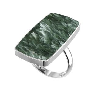 Bague de fiançailles unisexe en argent sterling 925, finition haut de gamme, sertie de seraphinite naturelle, formes poire et ovale, style classique, positif - Product Image 4