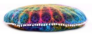 <b>Peacock</b> Mandala Floor <b>Cushion</b> Cover Handmade Home Decor 32 Inch Multi Color Cotton Pouffe Cover By Indian Consigners - Product Image 3